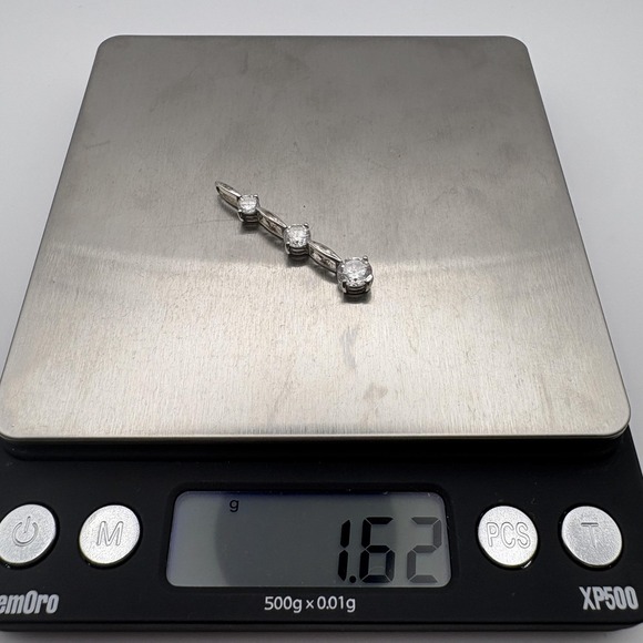 Sterling Silver 925 Three Stone Rhinestone Drop Pendant Round Hearts - Picture 7 of 8